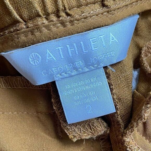 ATHLETA Cabo Jogger Women 2 Mustard Brown 100% Linen Drawstring Hiking - Picture 6 of 8